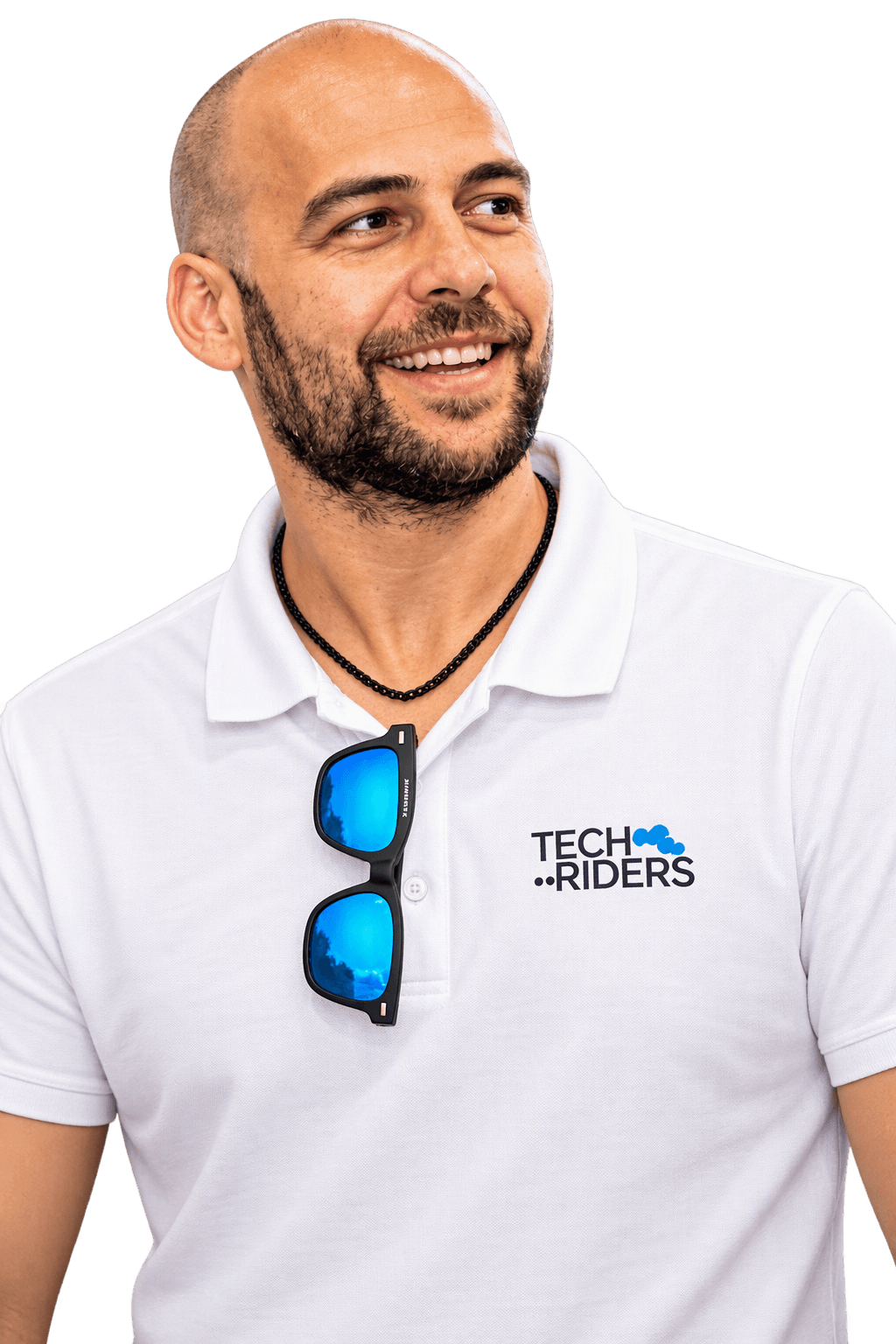 Sergio Hierro, Sertxito, con una camiseta de Tech Riders.